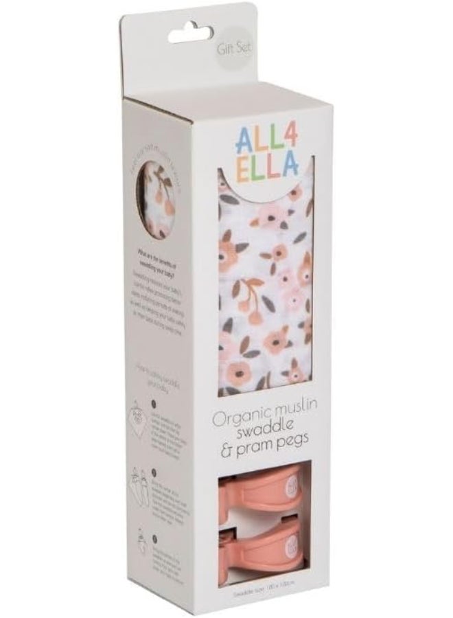 All4Ella Floral Bouquet Muslin Swaddle & Pram Peg Gift Set - Image 1